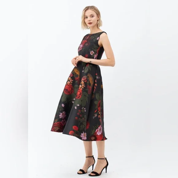 NWT CHICWISH GORGEOUS ROSE JACQUARD SLEEVELESS MIDI DRESS - Picture 2 of 13